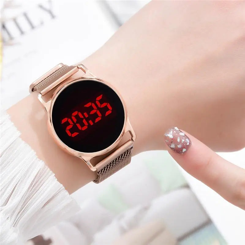 Fashion 2022 Magnetic Women Watches Rose Gold Stainless Steel Mesh Strap Ladies Electronic Wristwatches Minimalist Female Clock