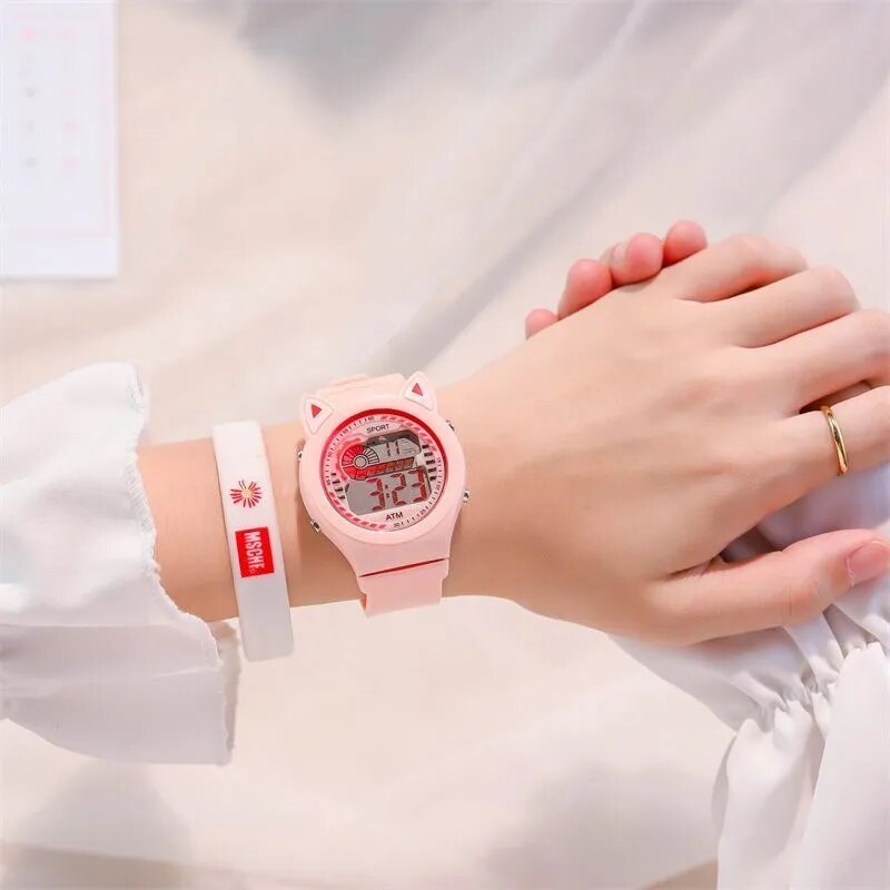 Creative Children's Watch LED Electronic Cat Ear Dial Lovely Girl Princess Waterproof Watch Birthday Gift Silicone Watch