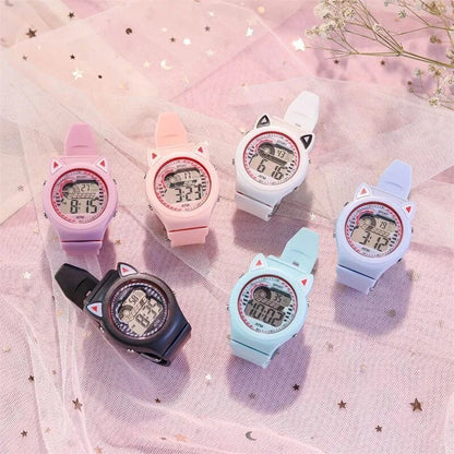 Creative Children's Watch LED Electronic Cat Ear Dial Lovely Girl Princess Waterproof Watch Birthday Gift Silicone Watch